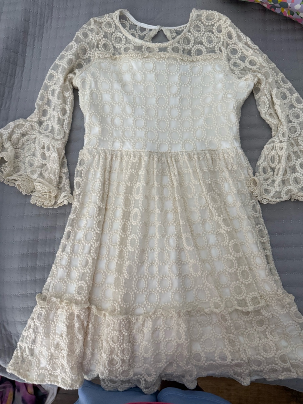 Rare Editions Ivory Lace Overlay Casual Dress